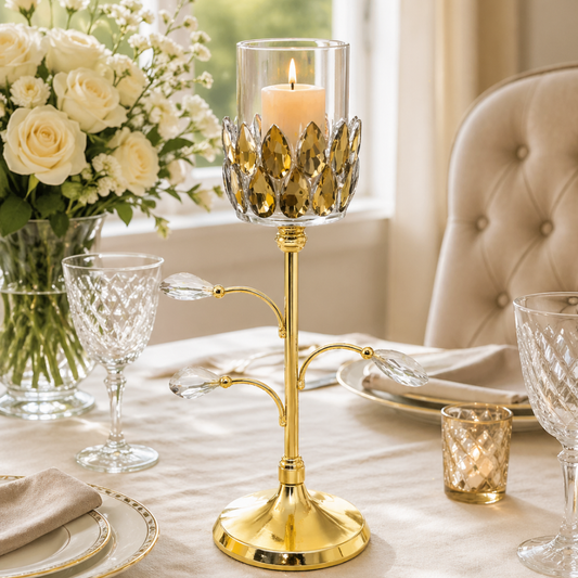 Golden Crystal Glass Candle Holder