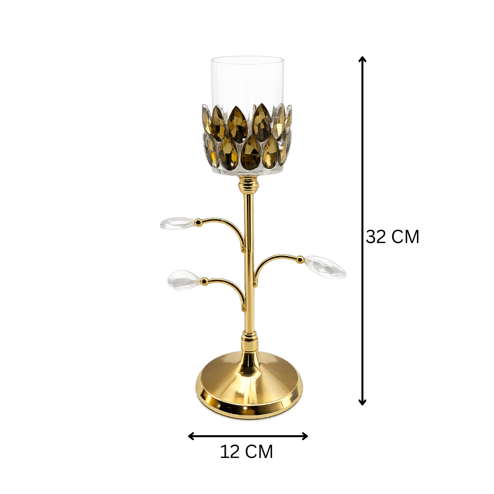 Golden Crystal Glass Candle Holder