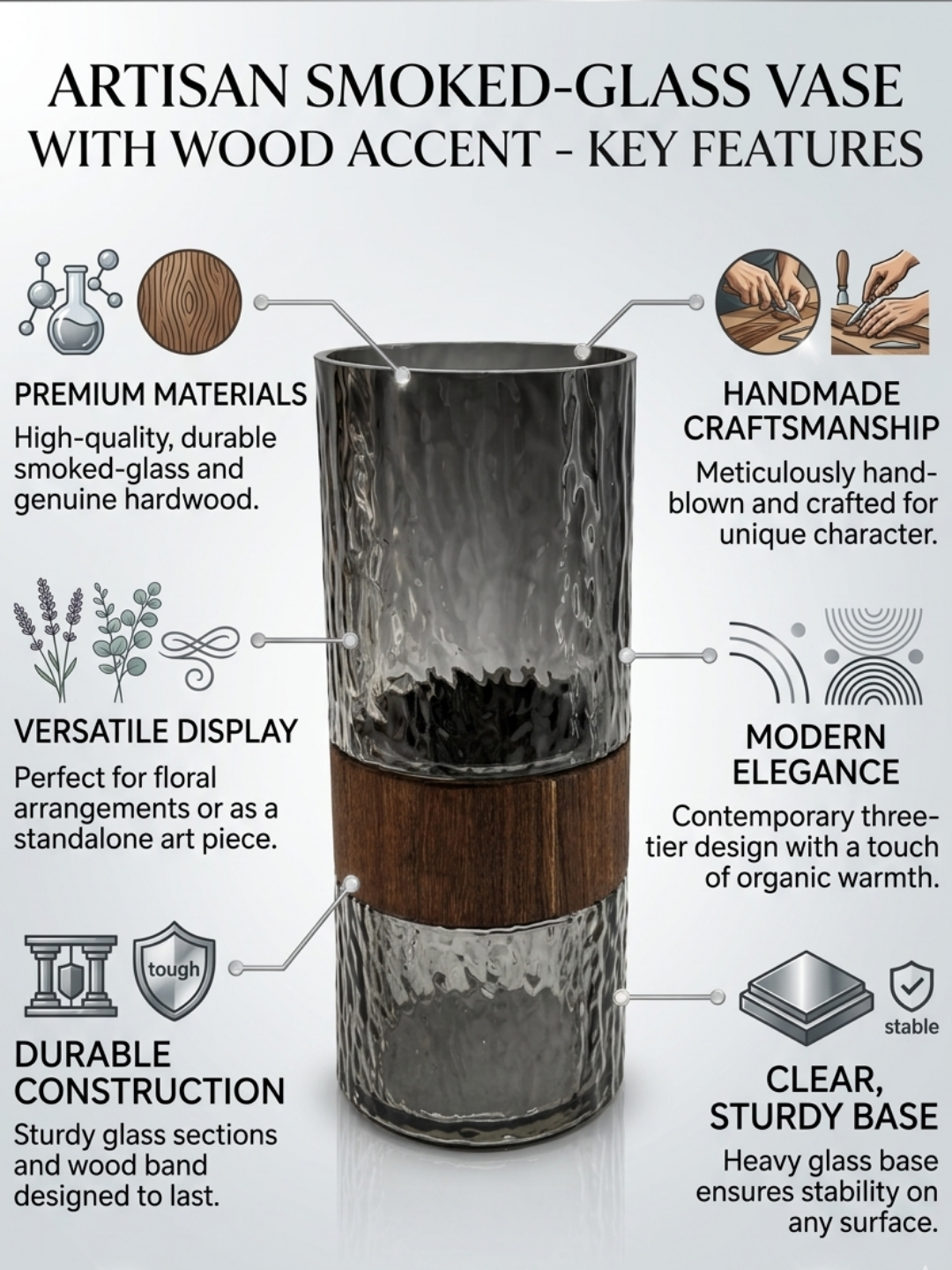 Cylindrical Smoky Black Flower Vase