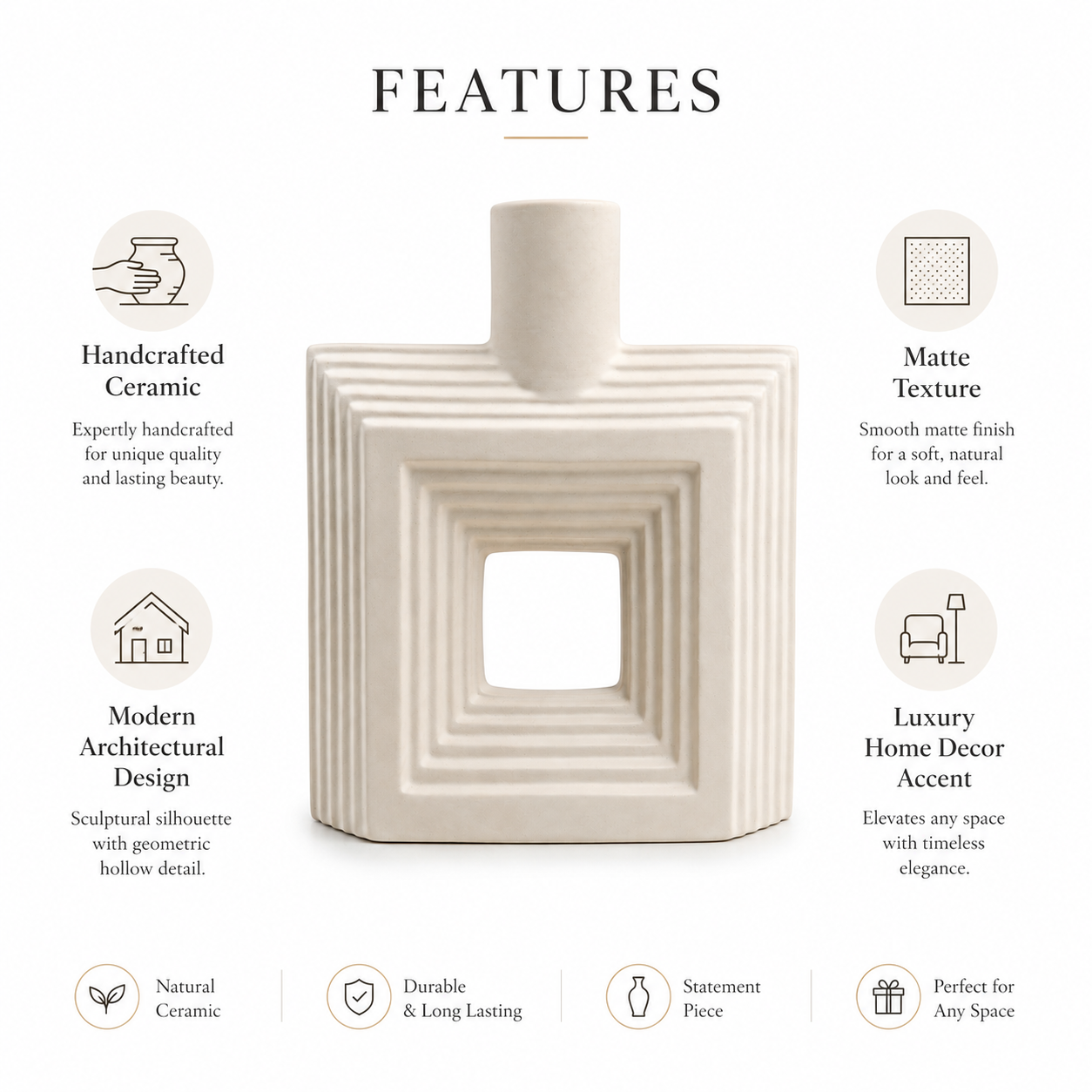 Ribbed Hollow Square Vase
