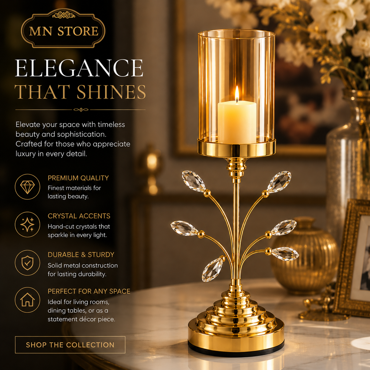 Golden Crystal Candle Holder