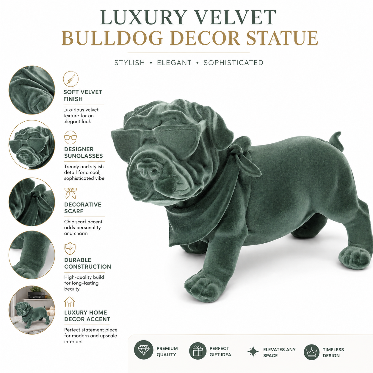 Premium Velvet Bulldog Showpiece with Sunglasses