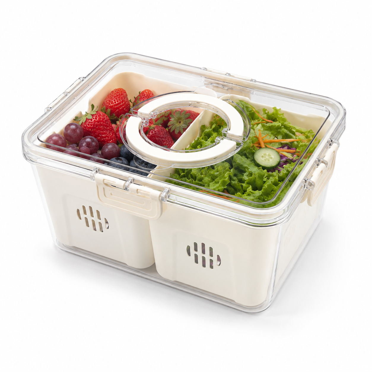 Premium Airtight Food Storage Organizer Box with Large Removable Compartment | BPA-Free Refrigerator Storage Container for Fruits, Vegetables & Pantry Organization