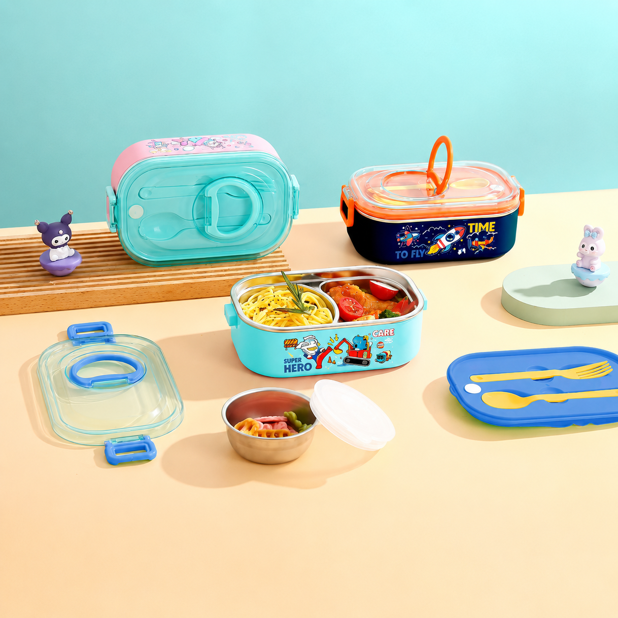 Kids Stainless Steel Lunch Box with Spoon & Fork | 900ml Leakproof School Tiffin Box with Handle