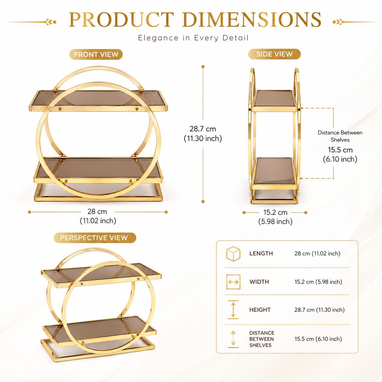 Luxury 2-Tier Gold Makeup Organizer Rack with Smoked Glass Shelves | Premium Vanity, Perfume & Cosmetic Storage Stand