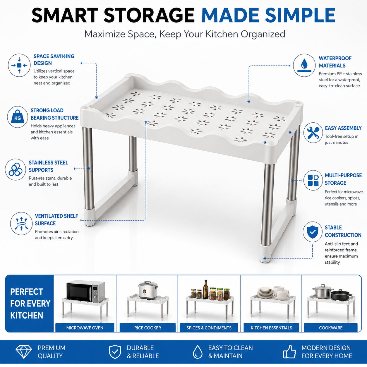 Microwave Oven Storage Rack | Kitchen Countertop Organizer Shelf | Multipurpose Space Saving Stand