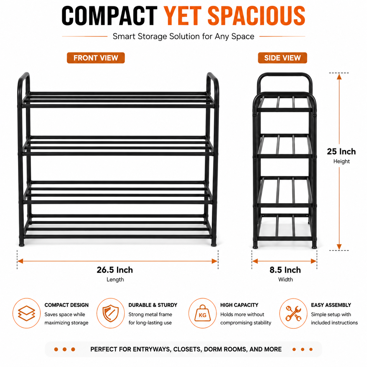 4-Tier Metal Shoe Rack Organizer for Entryway, Closet & Bedroom | Space Saving Storage Shelf