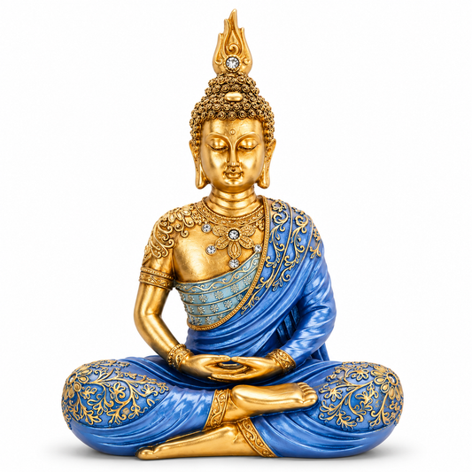 Blue & Gold Meditating Buddha Statue