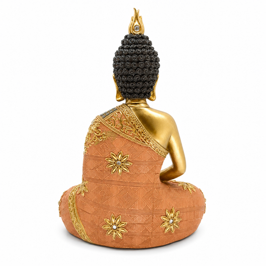 Peach & Antique Gold Buddha Meditation Statue