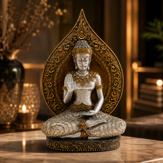 Silver & Antique Gold Buddha Statue