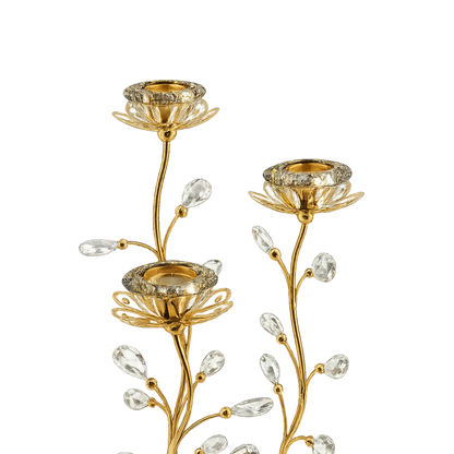 Golden Crystal Floral Candle Holder