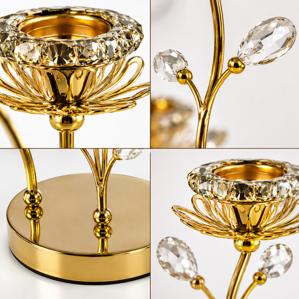 Golden Crystal Floral Candle Holder