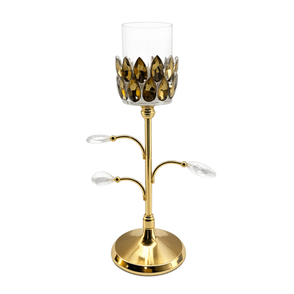 Golden Crystal Glass Candle Holder