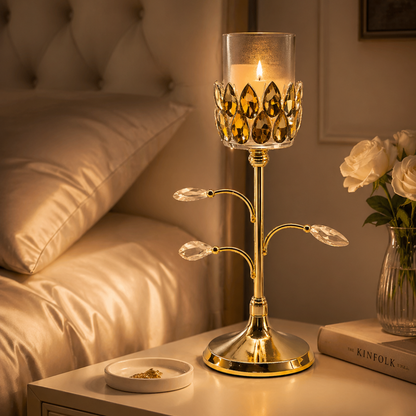 Golden Crystal Glass Candle Holder