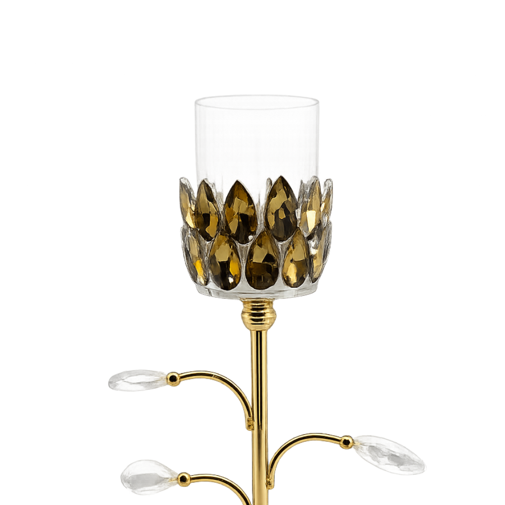 Golden Crystal Glass Candle Holder