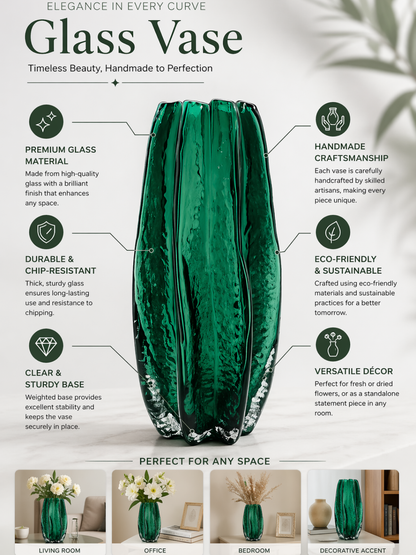 Green Glass pumpkin Flower Vase 30X14