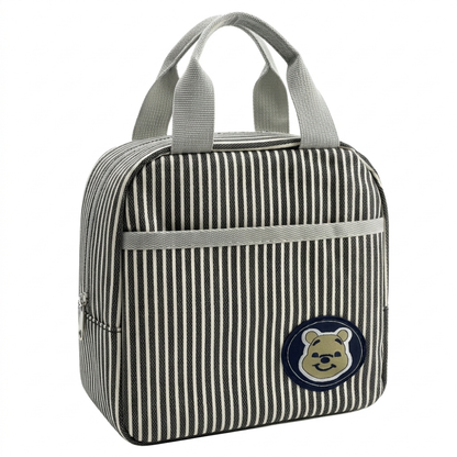 M N Store Insulated Lunch Bag for Men & Women – Stylish Stripe Lunch Tote with Front Pocket, Reusable Leakproof Lunch Box Bag for Office, School, Travel & Picnic