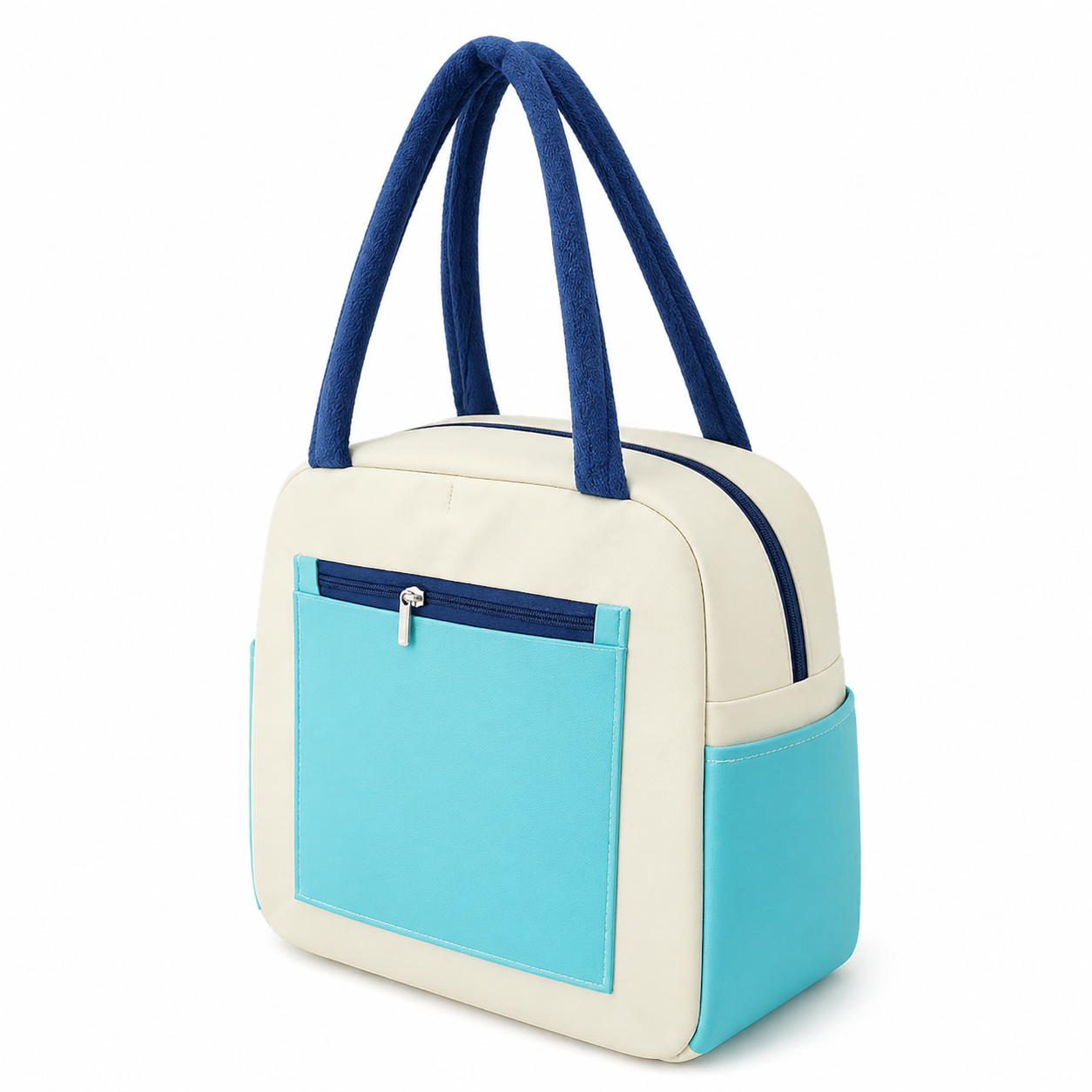 Sky Blue Insulated Lunch Bag for Women Men Kids | Large Capacity Thermal Lunch Tote Bag with Zipper Closure, Front Pocket, Dual Side Pockets | Reusable Lunch Bag for Office, School & Travel (Blue)