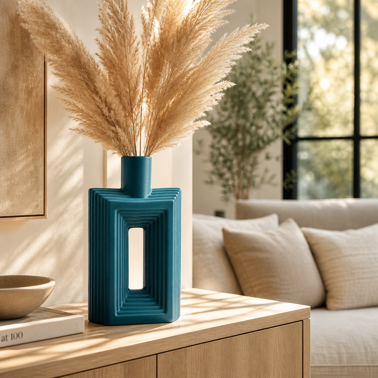 Ribbed Hollow Rectangle Vase