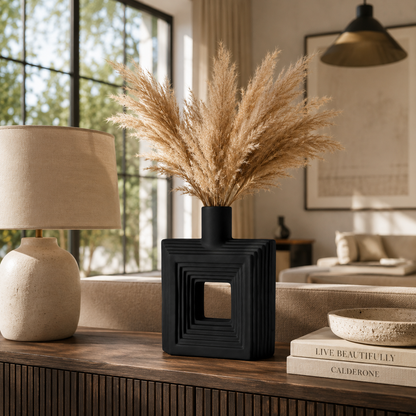 Ribbed Hollow Square Vase