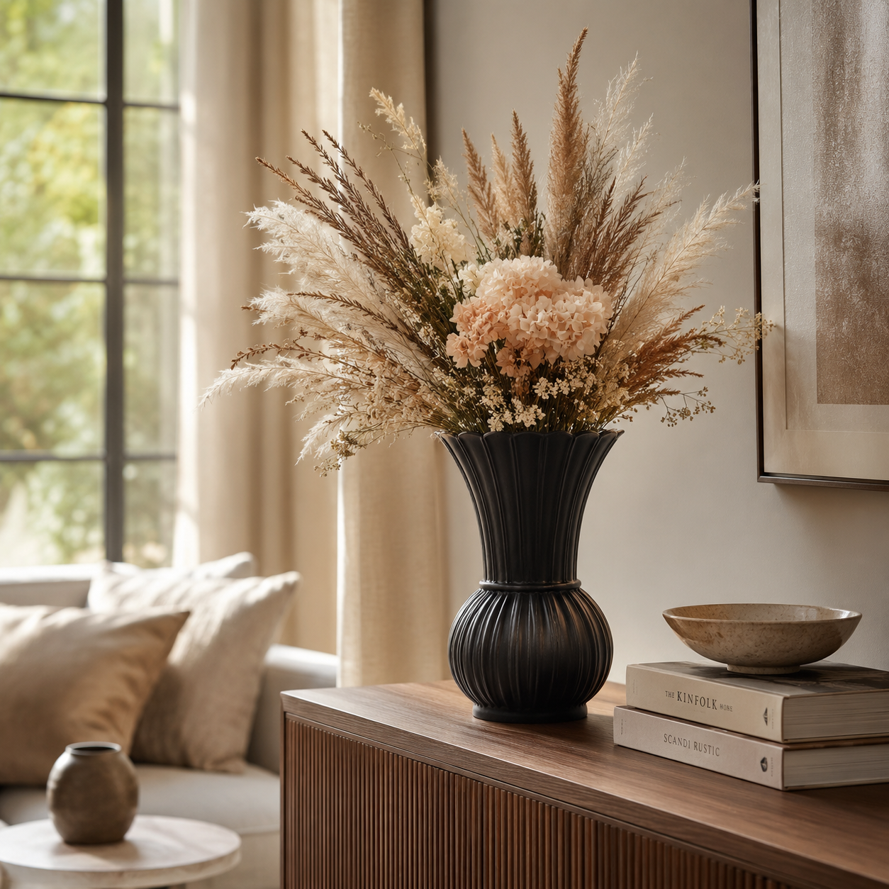 Scalloped Ribbed Ceramic Vase