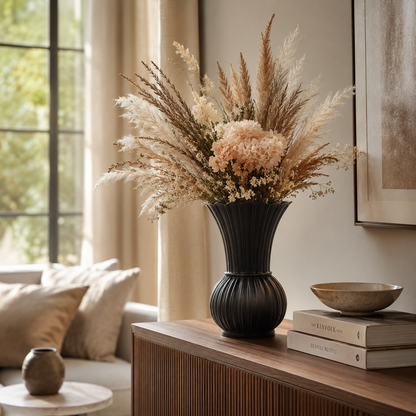 Scalloped Ribbed Ceramic Vase
