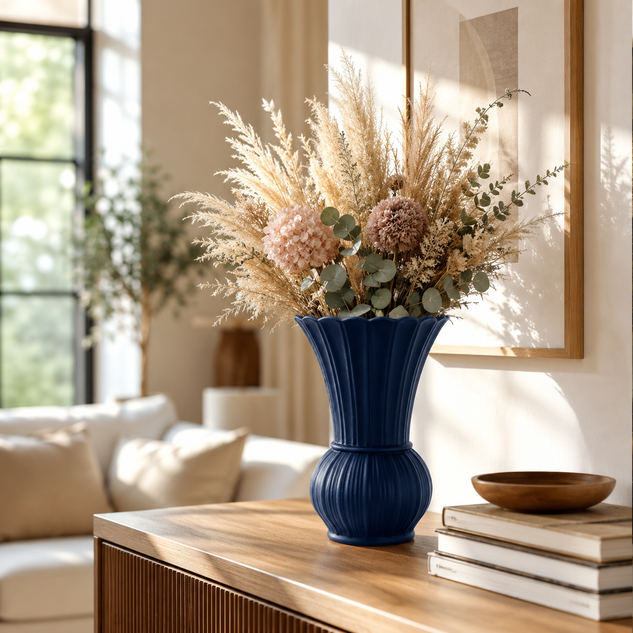 Scalloped Ribbed Ceramic Vase
