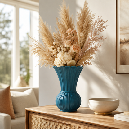 Scalloped Ribbed Ceramic Vase