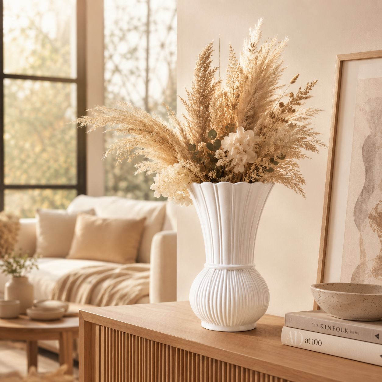 Scalloped Ribbed Ceramic Vase
