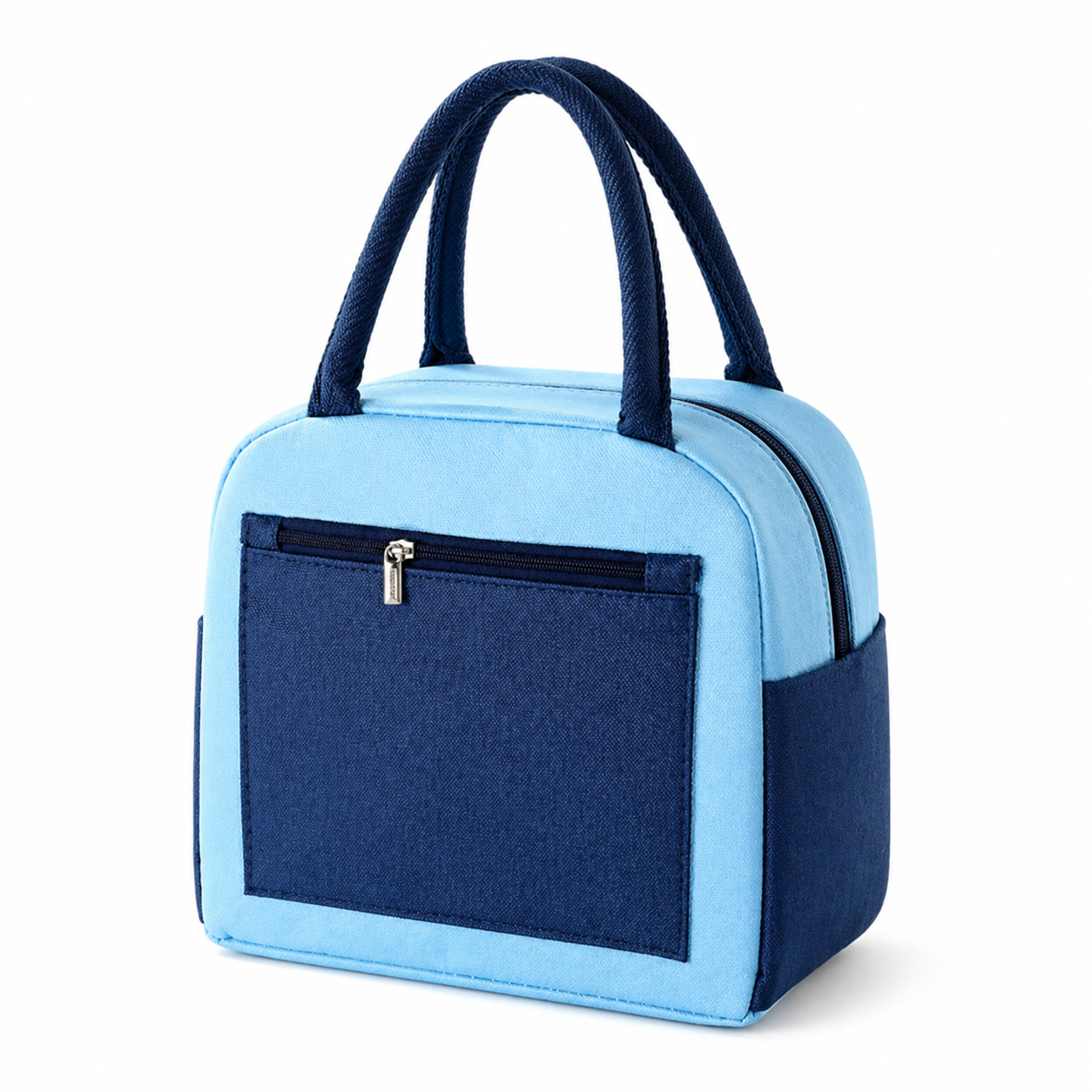 Sky Blue Insulated Lunch Bag for Women Men Kids | Large Capacity Thermal Lunch Tote Bag with Zipper Closure, Front Pocket, Dual Side Pockets | Reusable Lunch Bag for Office, School & Travel (Blue)