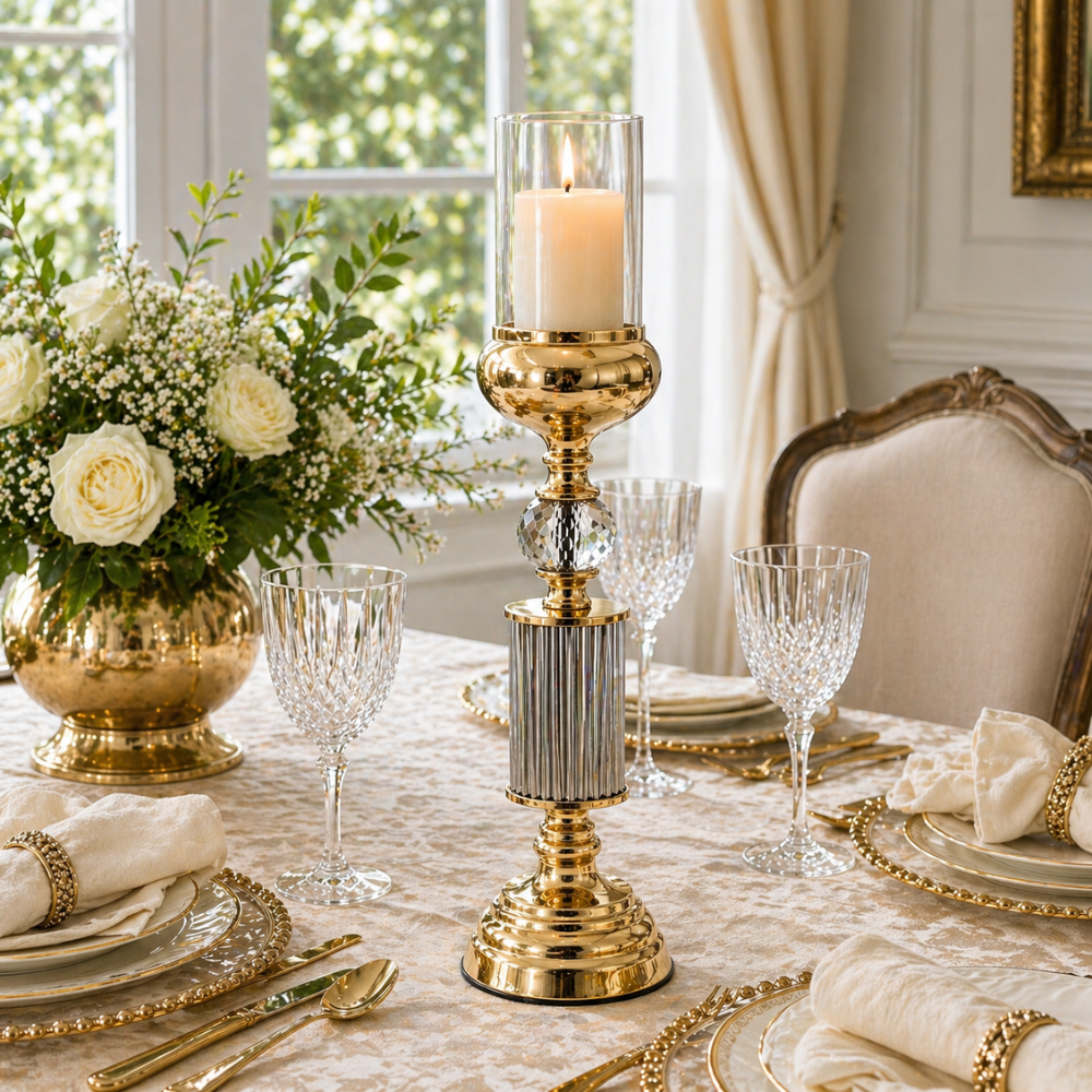 Modern Gold Glass Candleholder 38X13
