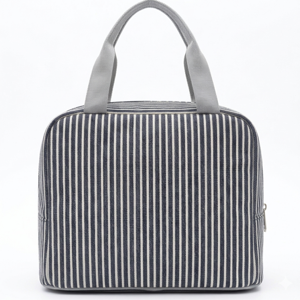 M N Store Insulated Lunch Bag for Men & Women – Stylish Stripe Lunch Tote with Front Pocket, Reusable Leakproof Lunch Box Bag for Office, School, Travel & Picnic