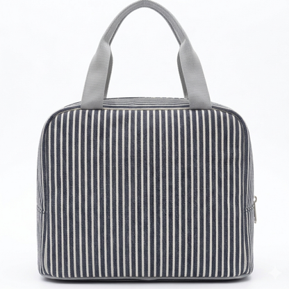 M N Store Insulated Lunch Bag for Men & Women – Stylish Stripe Lunch Tote with Front Pocket, Reusable Leakproof Lunch Box Bag for Office, School, Travel & Picnic