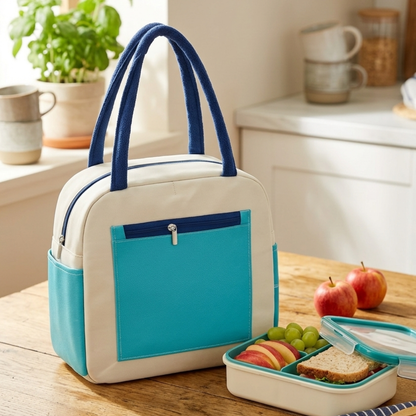 Sky Blue Insulated Lunch Bag for Women Men Kids | Large Capacity Thermal Lunch Tote Bag with Zipper Closure, Front Pocket, Dual Side Pockets | Reusable Lunch Bag for Office, School & Travel (Blue)