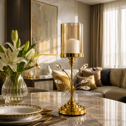 Golden Crystal Candle Holder