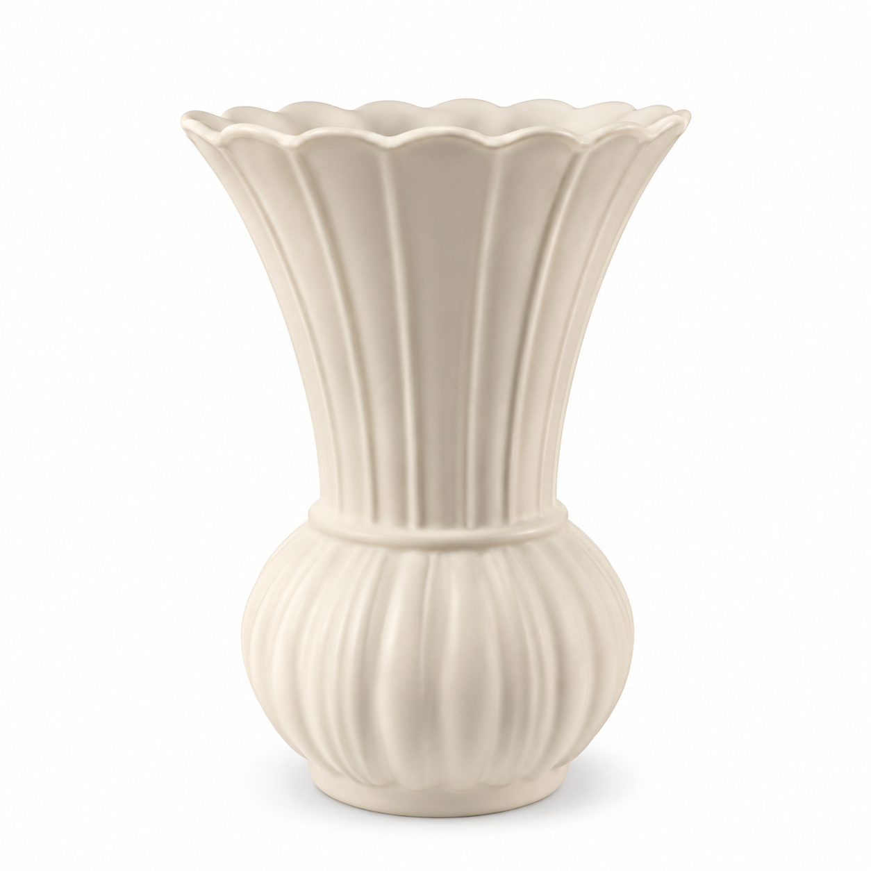 Scalloped Ribbed Ceramic Vase
