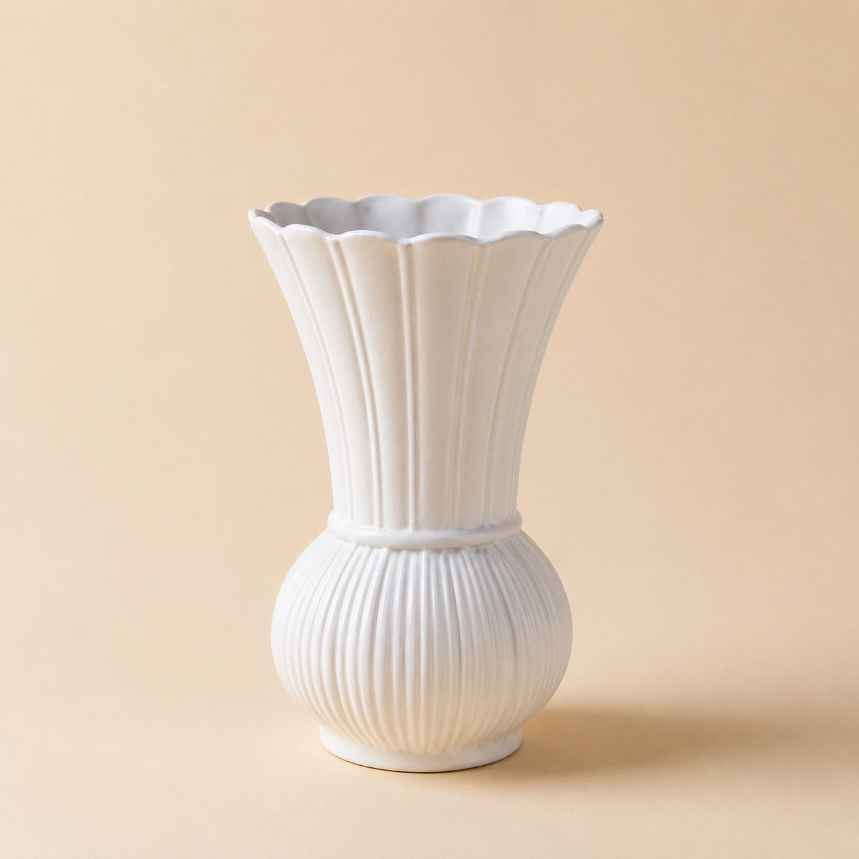 Scalloped Ribbed Ceramic Vase
