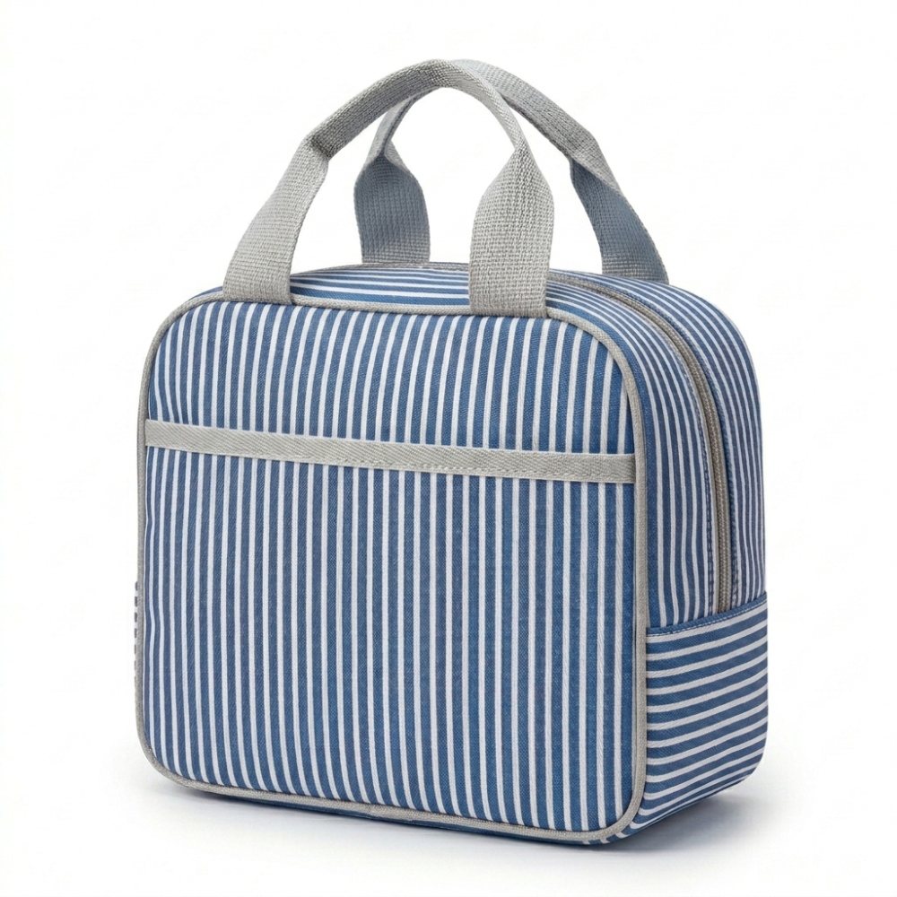 M N Store Insulated Lunch Bag for Men & Women – Stylish Stripe Lunch Tote with Front Pocket, Reusable Leakproof Lunch Box Bag for Office, School, Travel & Picnic
