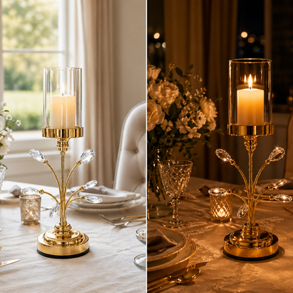 Golden Crystal Candle Holder