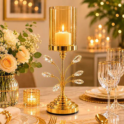 Golden Crystal Candle Holder
