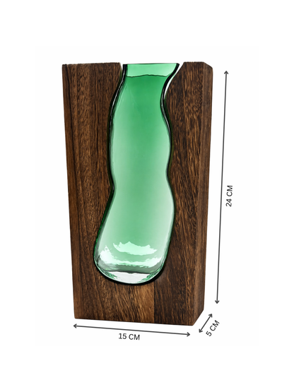 Green Glass wooden Flower Vase
