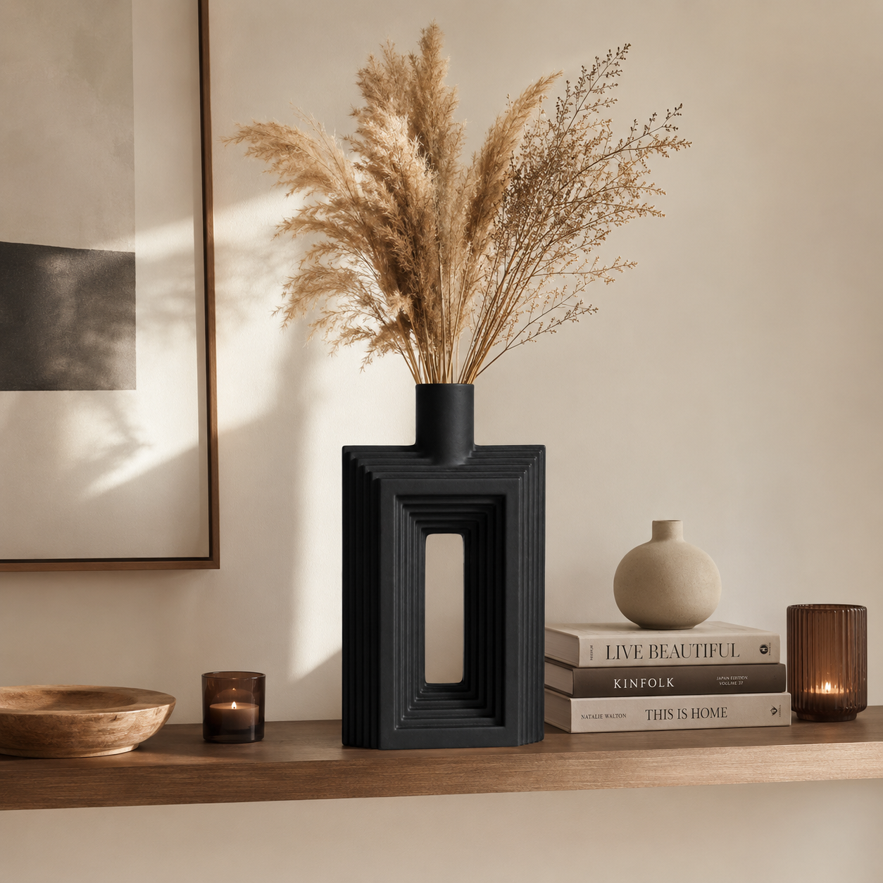 Ribbed Hollow Rectangle Vase