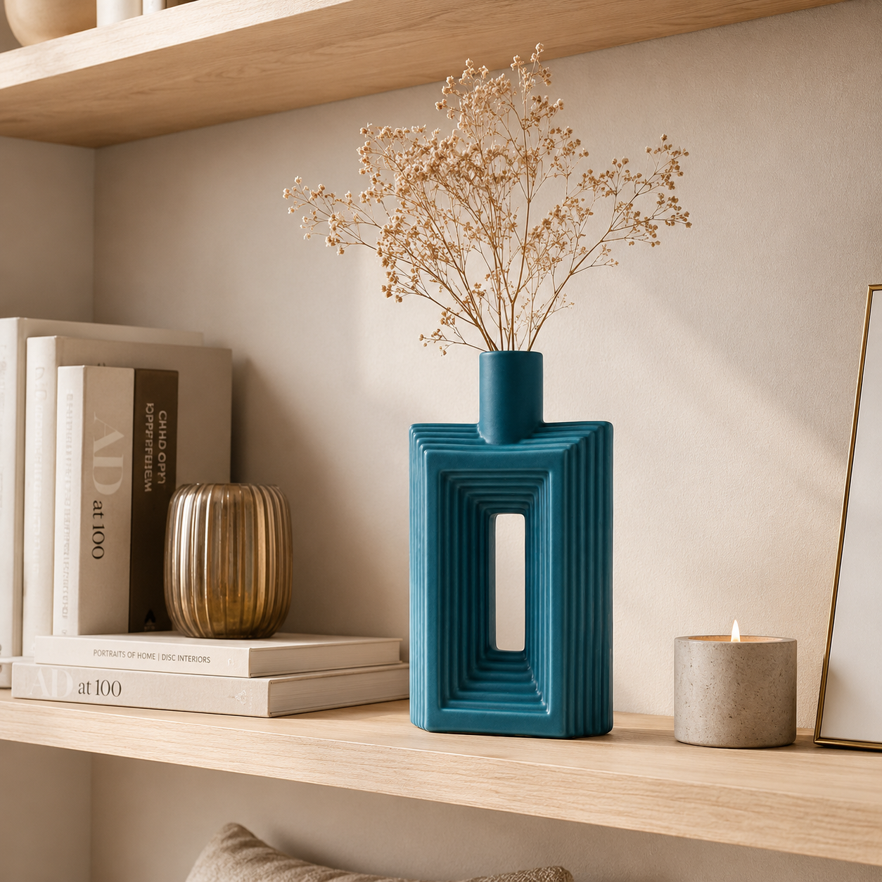 Ribbed Hollow Rectangle Vase