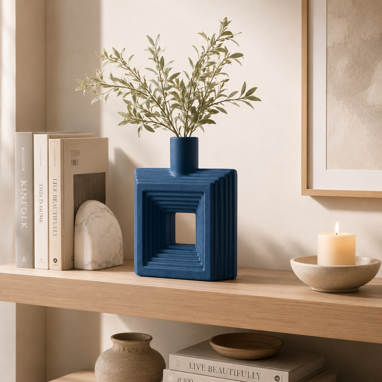 Ribbed Hollow Square Vase