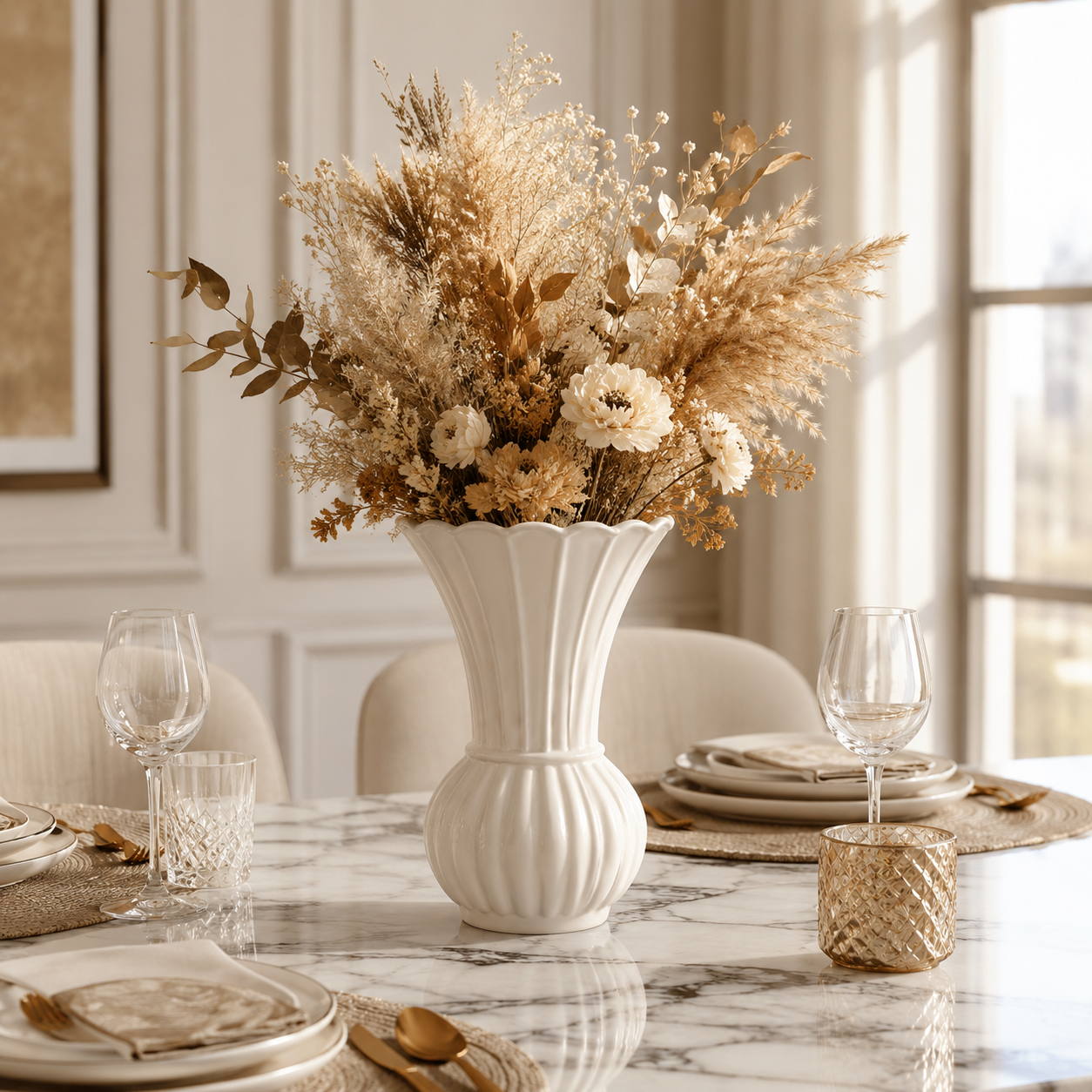 Scalloped Ribbed Ceramic Vase