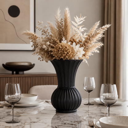 Scalloped Ribbed Ceramic Vase