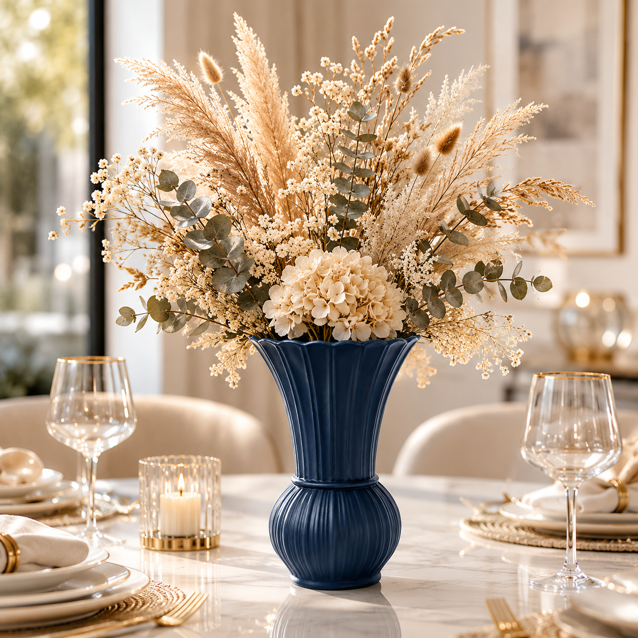 Scalloped Ribbed Ceramic Vase