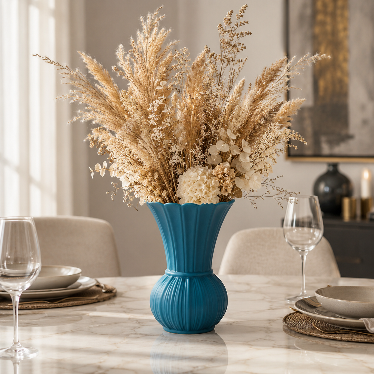 Scalloped Ribbed Ceramic Vase