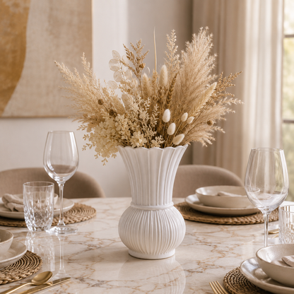 Scalloped Ribbed Ceramic Vase
