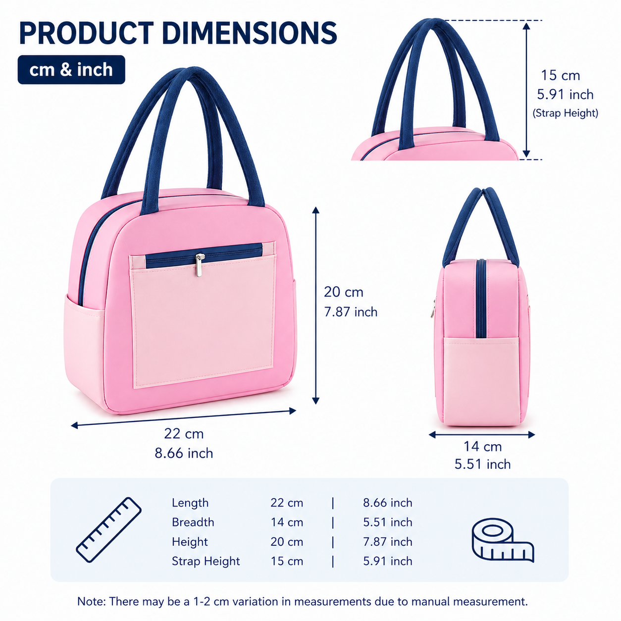 Sky Blue Insulated Lunch Bag for Women Men Kids | Large Capacity Thermal Lunch Tote Bag with Zipper Closure, Front Pocket, Dual Side Pockets | Reusable Lunch Bag for Office, School & Travel (Blue)